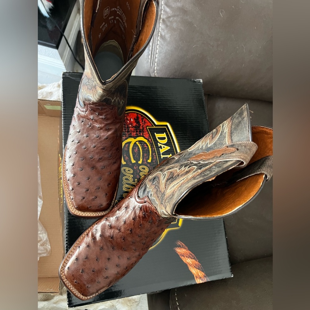 ***SOLD~~~~~>NWT Dan Post Dillinger Full Quill Ostrich Square Toe Cowboy Boots - Picture 2 of 15